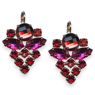 Mariana Earrings Firefly Coll. Glamorous Red, Fuchsia, & Rose Peach Austrian ... - Image 1 of 3
