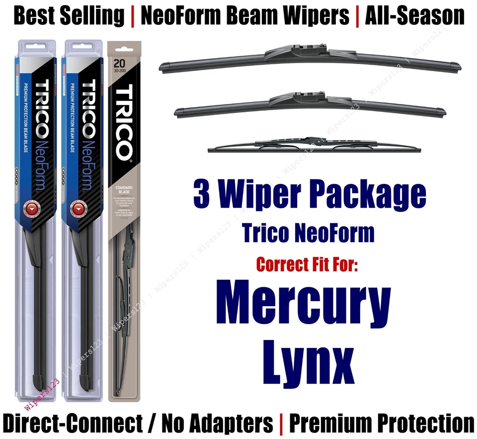 3pk Wipers Front & Rear NeoForm - fit 1981-1987 Mercury Lynx 16180x2/30180 Foto 1 de 1
