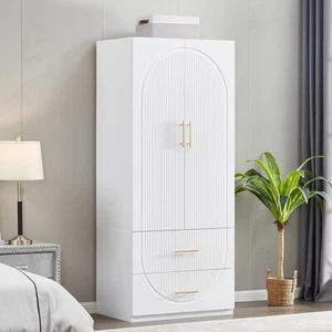 72" H Armoire Wardrobe Closet, Wooden 2-Door 2 Drawers White Closet Wardrobe - Picture 1 of 6