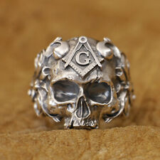 925 Sterling Silver Masonic Skull Punk Ring TA449A US Size 6~15
