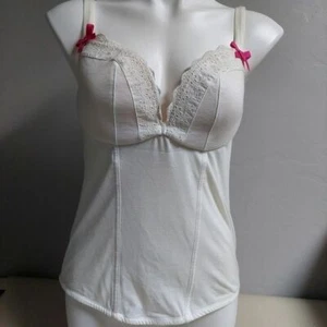 Cacique Intimates White Corset Bra Size 14/16 Y2K Bustier Lace Trim Pink Bows - Picture 1 of 12
