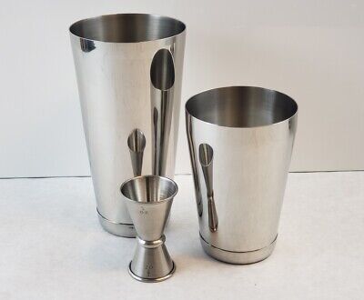 3 Piece BAR WEIGHTED COCKTAIL SHAKER Stainless Boston Mixing Tin & Jigger Set • 24.95$