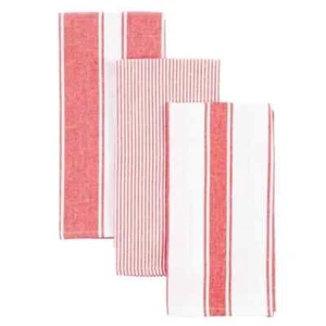 Pack de 3 toallas de cocina de té tejidas a rayas en rojo y blanco 100 % algodón 40 cm x 60 cm - Imagen 1 de 2