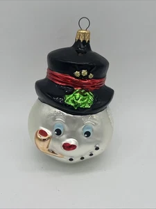 Snowman Blown Glass Christmas Ornament W/ Top Hat Made in Columbia 4" Vintage - Picture 1 of 7