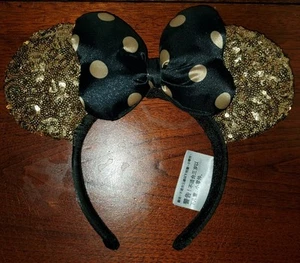 Orecchie Topolino Minnie Parchi Disney Parigi 25° Anniversario Paillettes Oro Nero - Foto 1 di 7