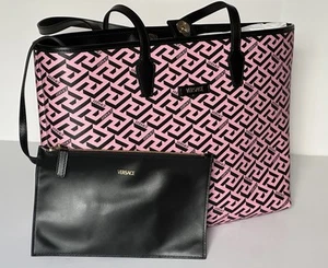 Versace Greca Coated Canvas Leather Pink/Black Tote Bag 1020802 IT NWT $1125 - Picture 1 of 17