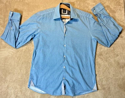 HUGO BOSS Mens Dress Shirt M Geometric Blue Regular Fit Long Sleeve Botton down - Image 1 of 4