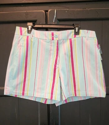 Pantalones Cortos Chinos Crown & Ivy Caroline Rayas Pasteles 5" Entrepierna Para Mujer 14 Nuevos con Etiquetas Foto 1 de 4