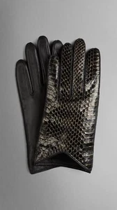 Burberry Women's Black Silk Lined Snake Skin Gloves Sz 6.5 - Picture 1 of 2