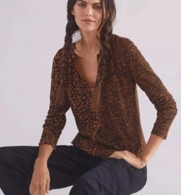 Pilcro Anthropologie Womens Top Medium Animal Print Waffle Knit Pullover Thermal - Image 1 of 4
