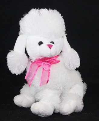 Peluche Relleno Blanco Caniche Cachorro Perro Corazón y Rosa Arco Suave Abrazo Kelly Juguete  Foto 1 de 4