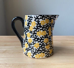 Vintage Black Yellow Floral Spongeware Ceramic Pitcher - Germany - VGUC - Picture 1 of 6