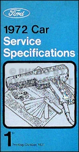 1972 Lincoln Service Specifications Manual Mark IV Town car Continental Specs - Picture 1 of 1