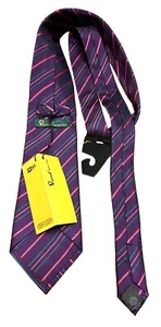 DANIEL MILANO 100% Soft Silk Necktie ITALY Designer NWT Purple Pink Stripe D51 - Picture 1 of 3