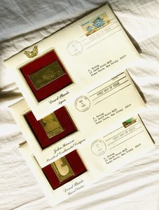 1981 22k GOLD Replicas USA Stamps Postal Hanson Agave Cactus Desert Plants Boxed - Picture 1 of 5