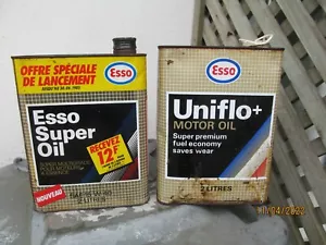 VINTAGE ESSO SUPER MOTOR OIL  15W -40, & UNIFLO  MOTOR OIL BOTH 2 LITRE OIL CANS - Picture 1 of 5