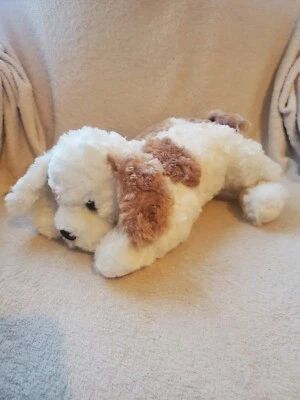 Bearington Baby White Tan Puppy Dog Plush  Polka Dot Pink Bow 15" Satin  - Image 1 of 4