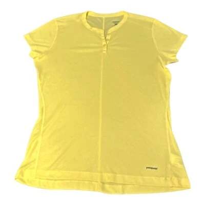 Camisa Henley De Colección Patagonia Para Mujer Capilene Amarilla Manga Corta Grande Hecha en EE. UU. Foto 1 de 4