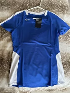 Womens Small Fitted Volleyball Shirt Blue with White Stripe Nike - Picture 1 of 2