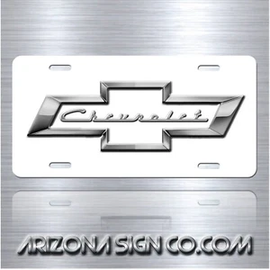 Chevrolet Chevy Bowtie Inspired Art on Aluminum License Plate Tag White - Picture 1 of 5