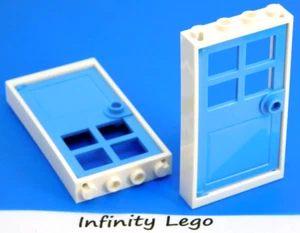 2 LEGO White Window Frame 1x4x6 w  Medium Blue 4 Panes Door & Handle 60623 60596 - Foto 1 di 1
