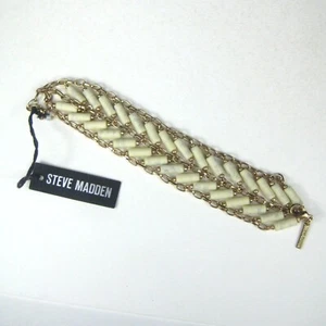 NEW Steve Madden Womens Goldtone Double Chain Bead Bracelet - Picture 1 of 12