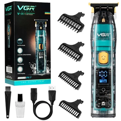 VGR Waterproof Beard Hair Trimmer Men Cordless Electric Rechargeable Ceramic