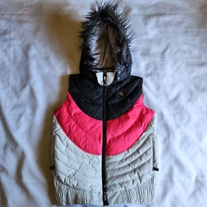 DC Shoes Y2K Pink Black White S Full-zip Sleeveless Puffer Vest Jacket Windbreak - Picture 1 of 16
