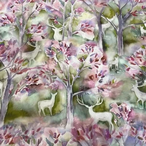 Exclusive Voyage Seneca Forest Spring/White 100% Cotton Stag Curtain. Per Roll - Picture 1 of 4