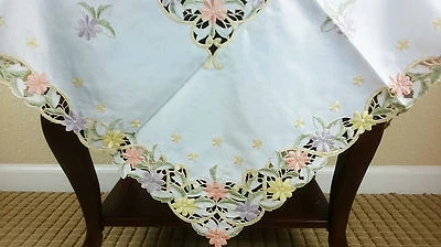 Embroidery Embroidered Daisy 51x51" Tablecloth Tablet Table Top Square Polyester - Image 1 of 4