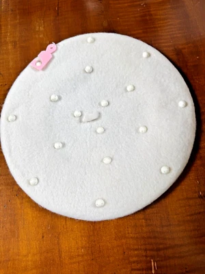 KATE SPADE НЬЮ-ЙОРКDIAMANTE ТОНАЛЬНАЯ ИМИТАЦИЯ ЖЕМЧУГ ШЕРСТИ БЕРЕТ КРЕМОВЫЙ BEANIE ШЛЯПА - Изображение 1 из 4