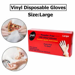 Clear Vinyl Examination Powder Free Disposable Gloves Food Safe Gloves Large - Picture 1 of 3