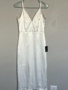 NWT: Lulus White Lace Satin Midi Dress Bridal Bridesmaid V-Neck Size S - Picture 1 of 17