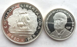 Chile 1968 Arrival of Liberation Fleet 5,10 Peso 2 Silver Coins,Proof