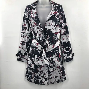 NEW Vertigo Paris Floral Rain Trench Coat Lined Belted Black/White/Burg NWT $260 - Picture 1 of 6