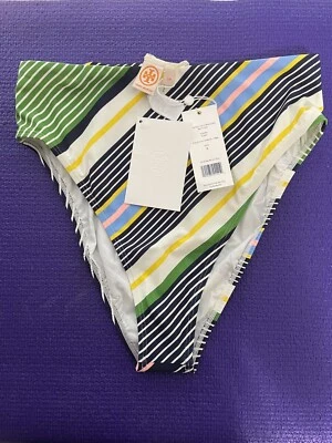 Parte inferior de bikini Tory Burch a rayas cintura alta para mujer talla S día de campo  Foto 1 de 3