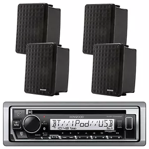 Kenwood Single DIN CD Player Bluetooth Receiver, 4x 6.5" 150W Marine Speakers - Picture 1 of 3