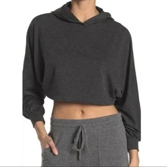 Nueva sudadera con capucha recortada exuberante negra manga Dolman para mujer talla grande G387 Foto 1 de 1