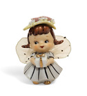 Vintage Ceramic Angel Tulle Mesh Wings Figure Pixie Fairy Girl Wales Japan 1950s