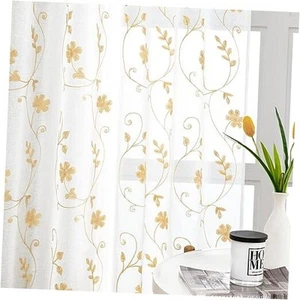 Yellow Sheer Curtains 63 Inch Length 2 52"W x 63"L (Pack of 2) White & Yellow - Picture 1 of 7