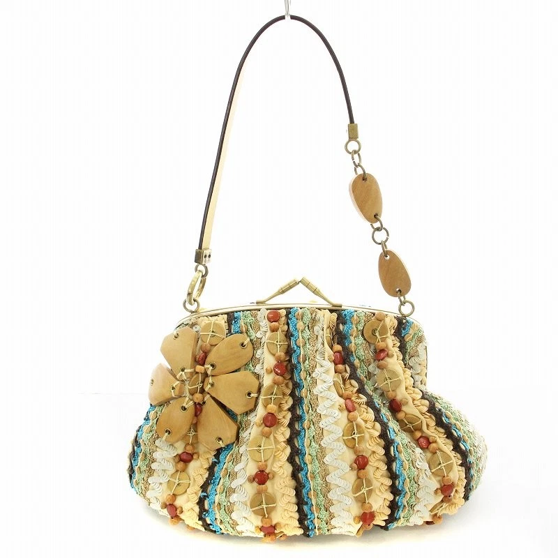 Bolso de mano Jamin Puech con cuentas de madera beige G 250731 Foto 1 de 4