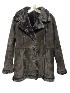 Vintage Wilsons Ledermantel schwarz Suade Gr. M Y2K Faux Sherpa Boho Prairie - Bild 1 von 12