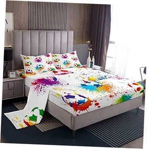 Sheet Set Size, Colorful Tie Dye Football Bedding Set for Kids Full Soccer - Picture 1 of 7