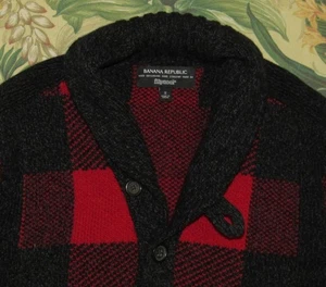 BANANA REPUBLIC Filpucci Merino Wool Buffalo Plaid Shawl Cardigan Sweater Small - Picture 1 of 5