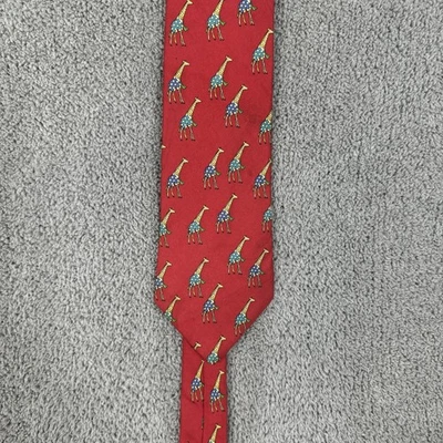 Gravata Brooks Brothers masculina de seda vermelha girafa estampa novidade feita nos EUA - Imagem 1 de 4