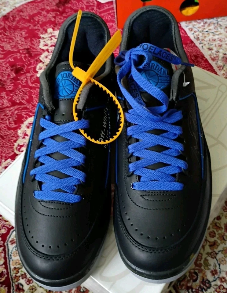 Tamanho 8.5 - Off-White x Air Jordan 2 Retro SP Preto Baixo Varsity Royal - Imagem 1 de 4