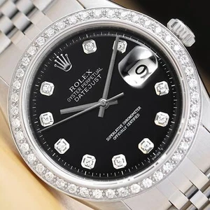 ROLEX MENS DATEJUST BLACK DIAL 18K GOLD STEEL DIAMOND WATCH w/ JUBILEE BAND - Picture 1 of 8