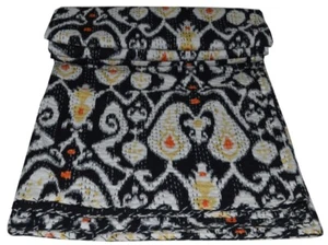 Indian Block Ikat Print Kantha Quilt Twin Size Quilt Cotton Blanket Quilt Throw - Picture 1 of 4