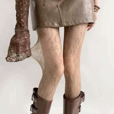 Floral Lace Mesh Pantyhose for Women Hollow Punk Y2K Summer Tights Style - Image 1 of 4