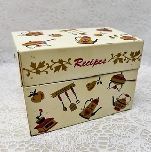Vintage Metal Recipe Box Ohio Art Co. MCM Style Gold Red and Black Appliances - Picture 1 of 7